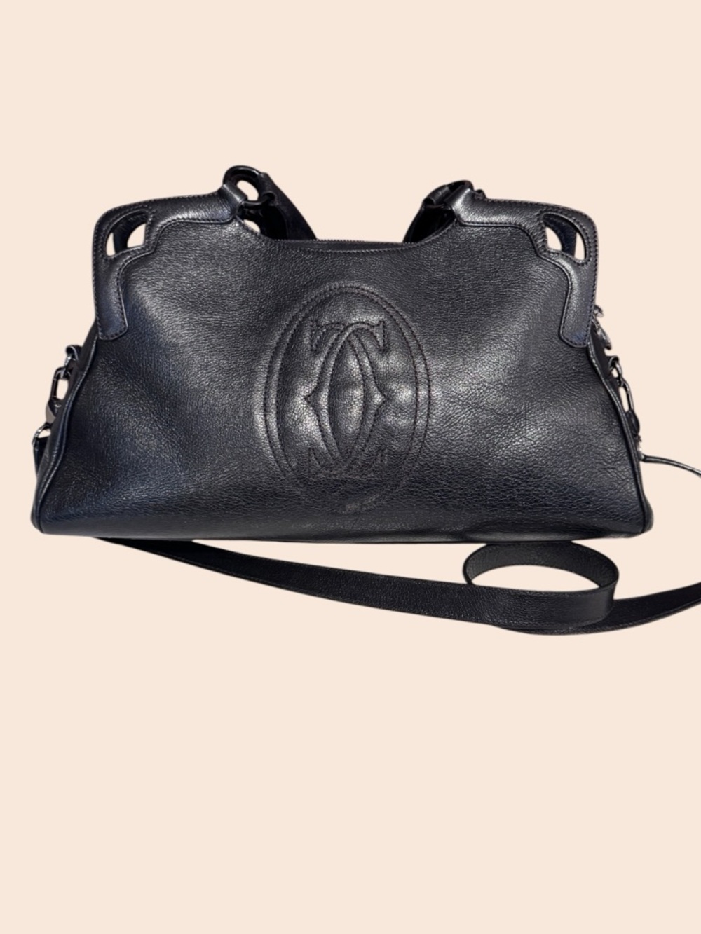 Cartier Black Leather Bag Embossed Logo - Picture 5 of 16